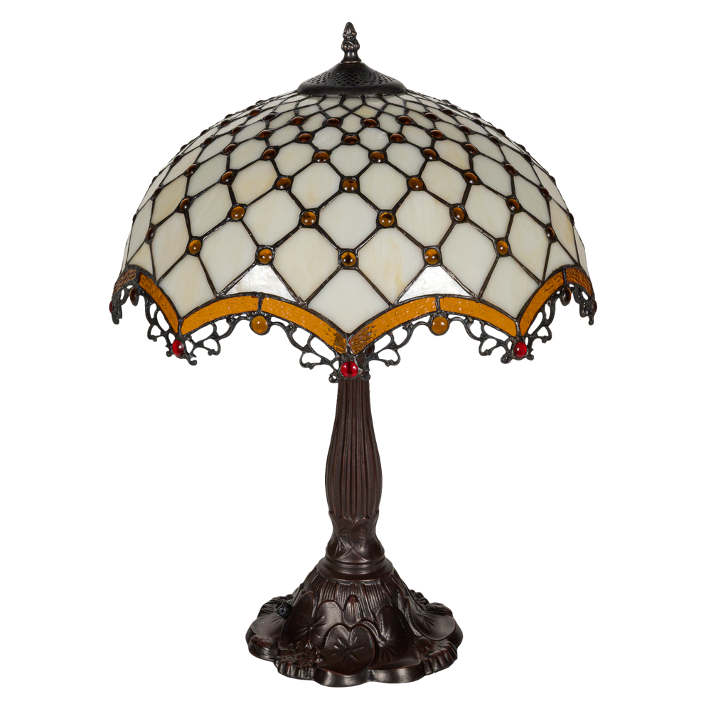 Tiffany tafellamp – Ø 41 × H 56 cm – Ruitpatroon & Cabochons (Art. 7047)