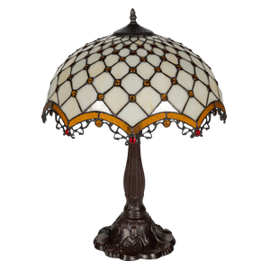 Tiffany tafellamp – Ø 41 × H 56 cm – Ruitpatroon & Cabochons (Art. 7047)