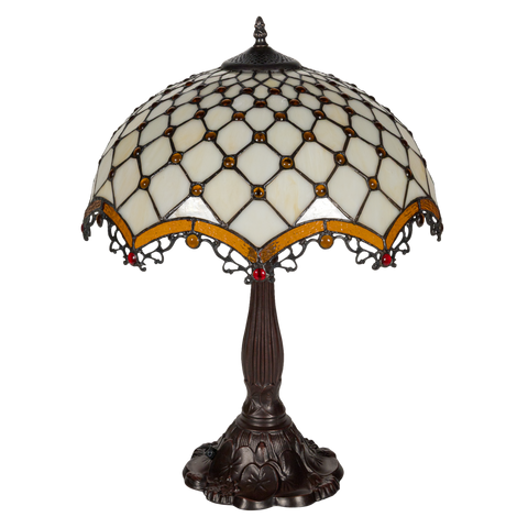 Tiffany tafellamp – Ø 41 × H 56 cm – Ruitpatroon & Cabochons (Art. 7047)