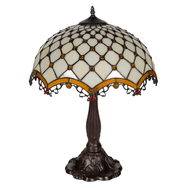 Tiffany tafellamp – Ø 41 × H 56 cm – Ruitpatroon & Cabochons (Art. 7047)