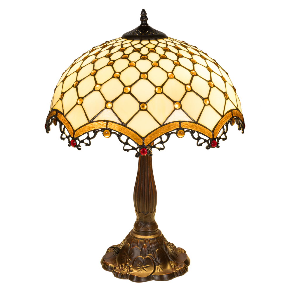 Tiffany tafellamp – Ø 41 × H 56 cm – Ruitpatroon & Cabochons (Art. 7047)