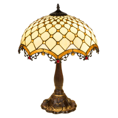Tiffany tafellamp – Ø 41 × H 56 cm – Ruitpatroon & Cabochons (Art. 7047)