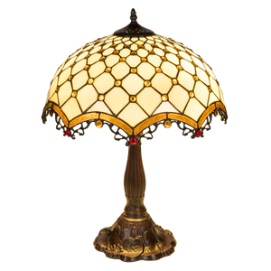Tiffany tafellamp – Ø 41 × H 56 cm – Ruitpatroon & Cabochons (Art. 7047)