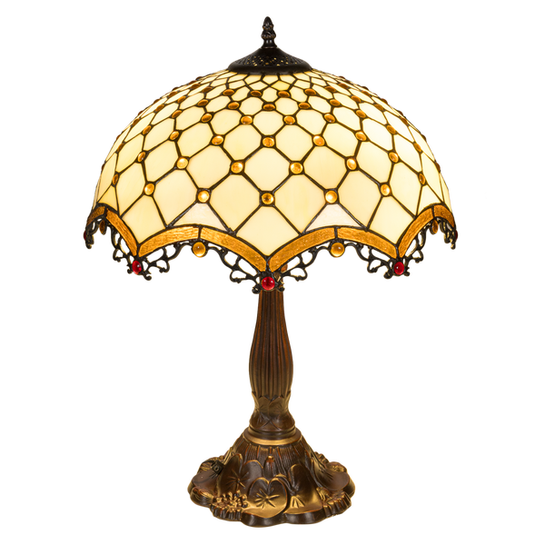 Tiffany tafellamp – Ø 41 × H 56 cm – Ruitpatroon & Cabochons (Art. 7047)