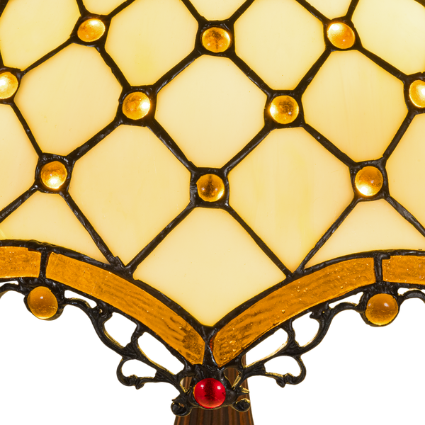 Tiffany tafellamp – Ø 41 × H 56 cm – Ruitpatroon & Cabochons (Art. 7047)