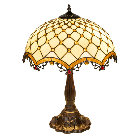 Tiffany tafellamp – Ø 41 × H 56 cm – Ruitpatroon & Cabochons (Art. 7047)