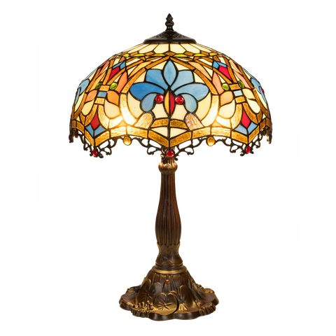 Tiffany tafellamp – Ø 39.5 × H 58 cm – Kleurrijk Krulmotief (Art. 7049)