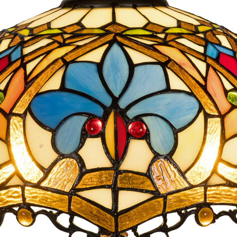 Tiffany tafellamp – Ø 39.5 × H 58 cm – Kleurrijk Krulmotief (Art. 7049)