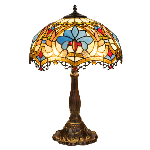 Tiffany tafellamp – Ø 39.5 × H 58 cm – Kleurrijk Krulmotief (Art. 7049)
