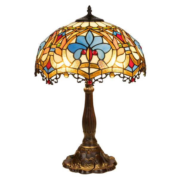 Tiffany tafellamp – Ø 39.5 × H 58 cm – Kleurrijk Krulmotief (Art. 7049)