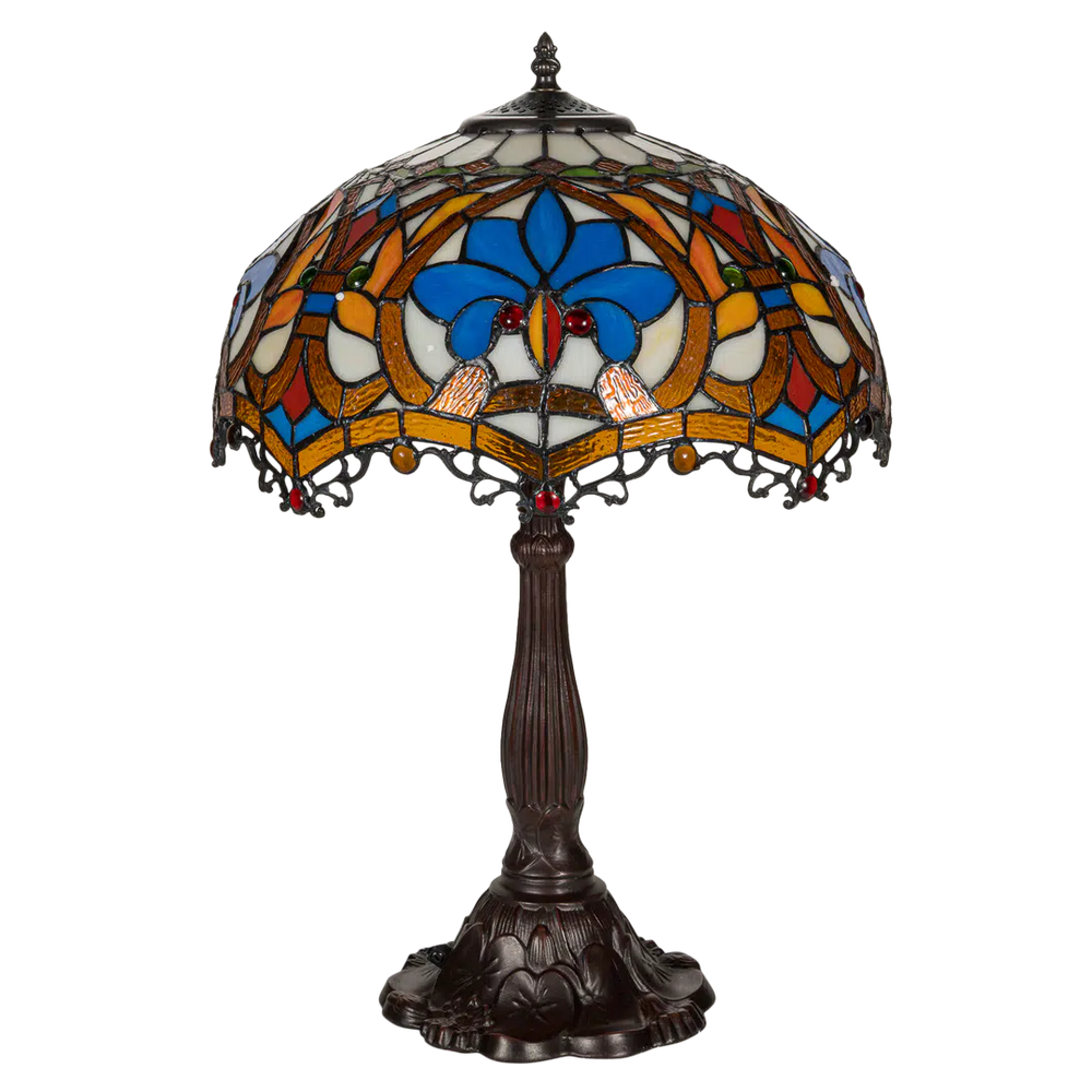 Tiffany tafellamp – Ø 39.5 × H 58 cm – Kleurrijk Krulmotief (Art. 7049)