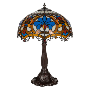 Tiffany tafellamp – Ø 39.5 × H 58 cm – Kleurrijk Krulmotief (Art. 7049)