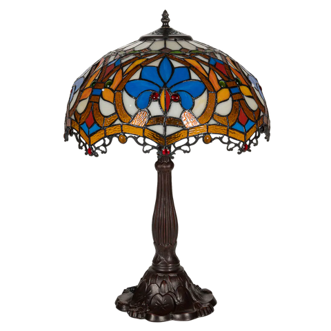 Tiffany tafellamp – Ø 39.5 × H 58 cm – Kleurrijk Krulmotief (Art. 7049)