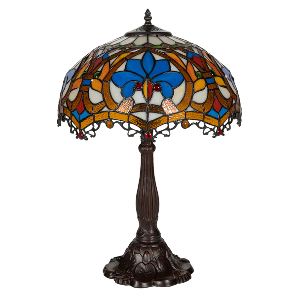 Tiffany tafellamp – Ø 39.5 × H 58 cm – Kleurrijk Krulmotief (Art. 7049)