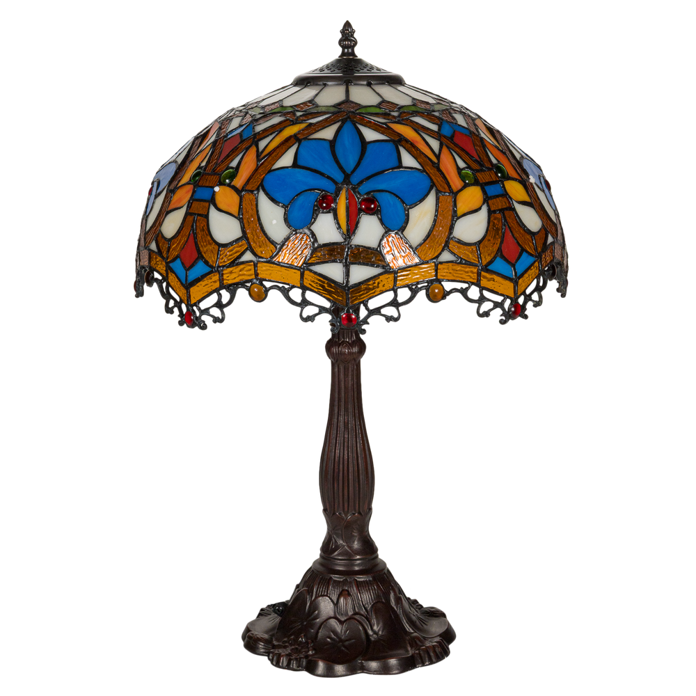 Tiffany tafellamp – Ø 39.5 × H 58 cm – Kleurrijk Krulmotief (Art. 7049)