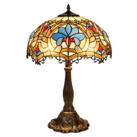 Tiffany tafellamp – Ø 39.5 × H 58 cm – Kleurrijk Krulmotief (Art. 7049)