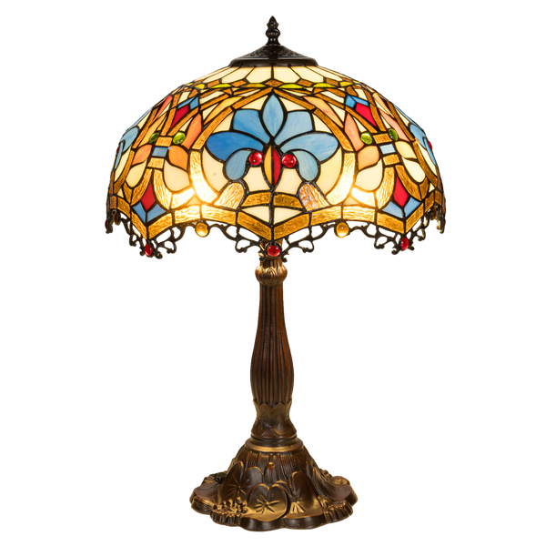 Tiffany tafellamp – Ø 39.5 × H 58 cm – Kleurrijk Krulmotief (Art. 7049)