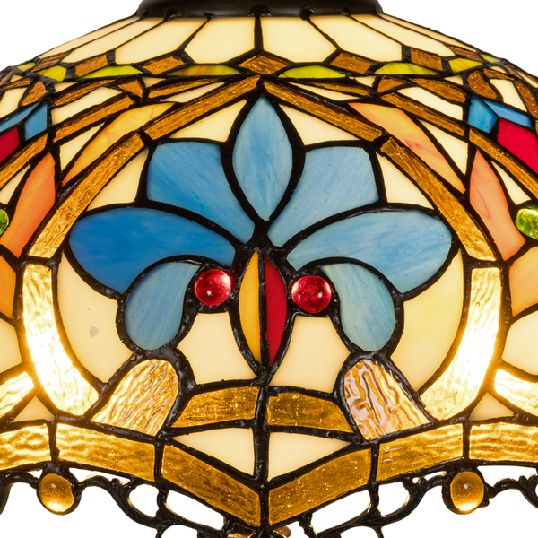 Tiffany tafellamp – Ø 39.5 × H 58 cm – Kleurrijk Krulmotief (Art. 7049)