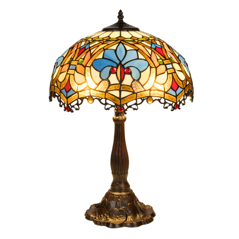 Tiffany tafellamp – Ø 39.5 × H 58 cm – Kleurrijk Krulmotief (Art. 7049)