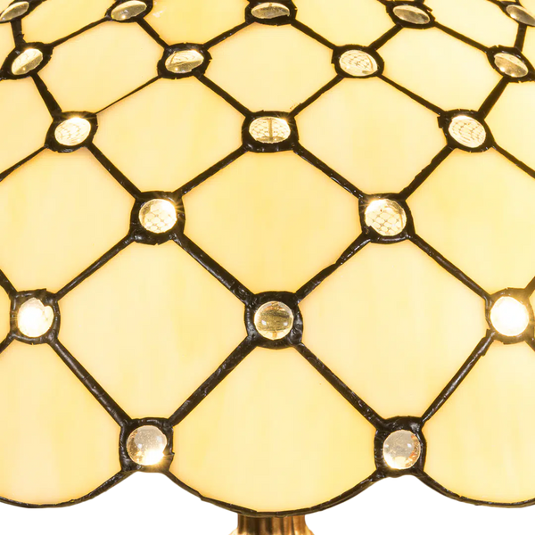 Tiffany tafellamp – Ruitpatroon & Glasjuweeltjes – Ø 40 × H 57 cm (Art. 7051)