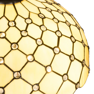 Tiffany tafellamp – Ruitpatroon & Glasjuweeltjes – Ø 40 × H 57 cm (Art. 7051)