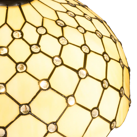 Tiffany tafellamp – Ruitpatroon & Glasjuweeltjes – Ø 40 × H 57 cm (Art. 7051)