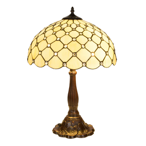 Tiffany tafellamp – Ruitpatroon & Glasjuweeltjes – Ø 40 × H 57 cm (Art. 7051)
