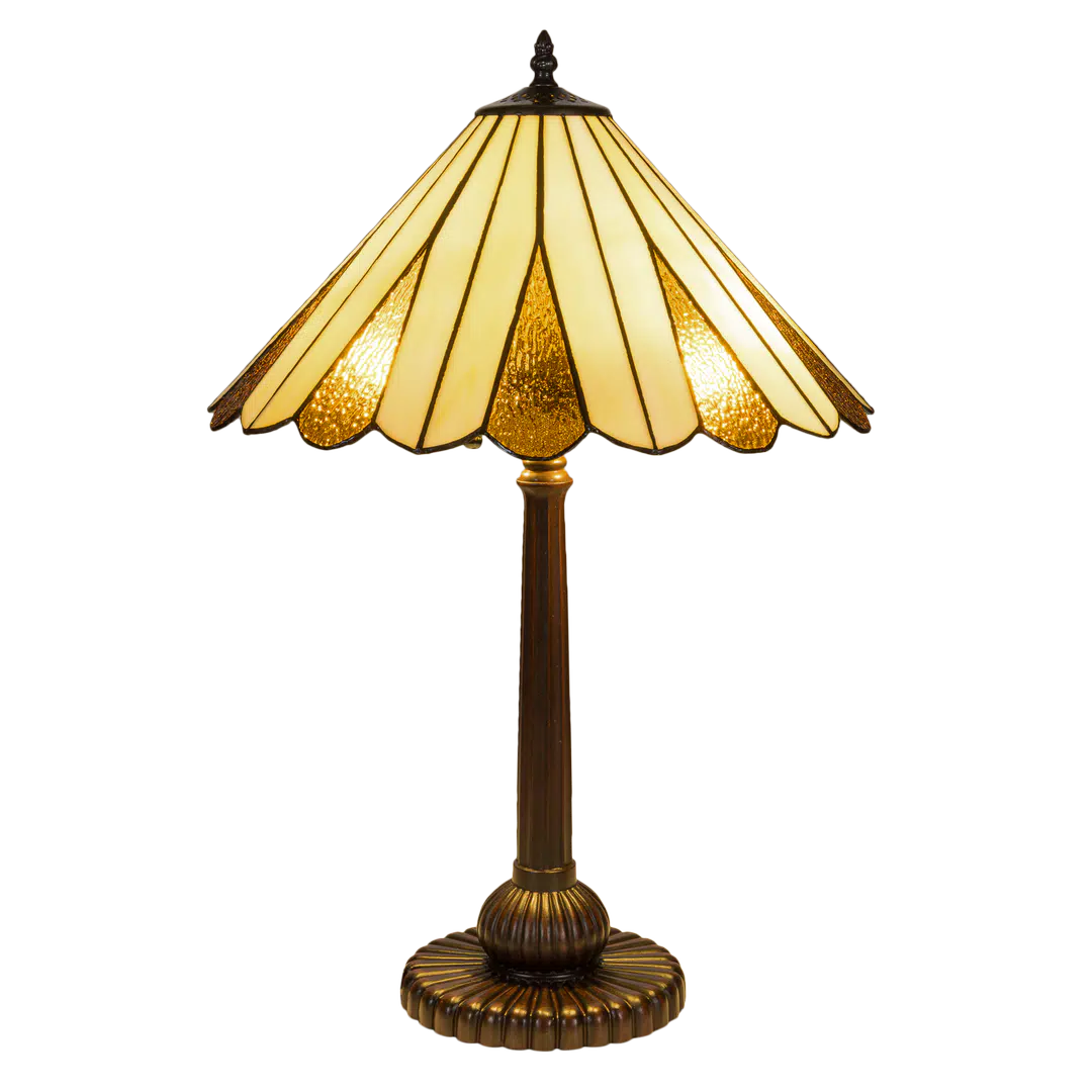 Tiffany tafellamp – Crème & Amber Symmetrisch – Ø 39,5 × H 59 cm (Art. 7052)