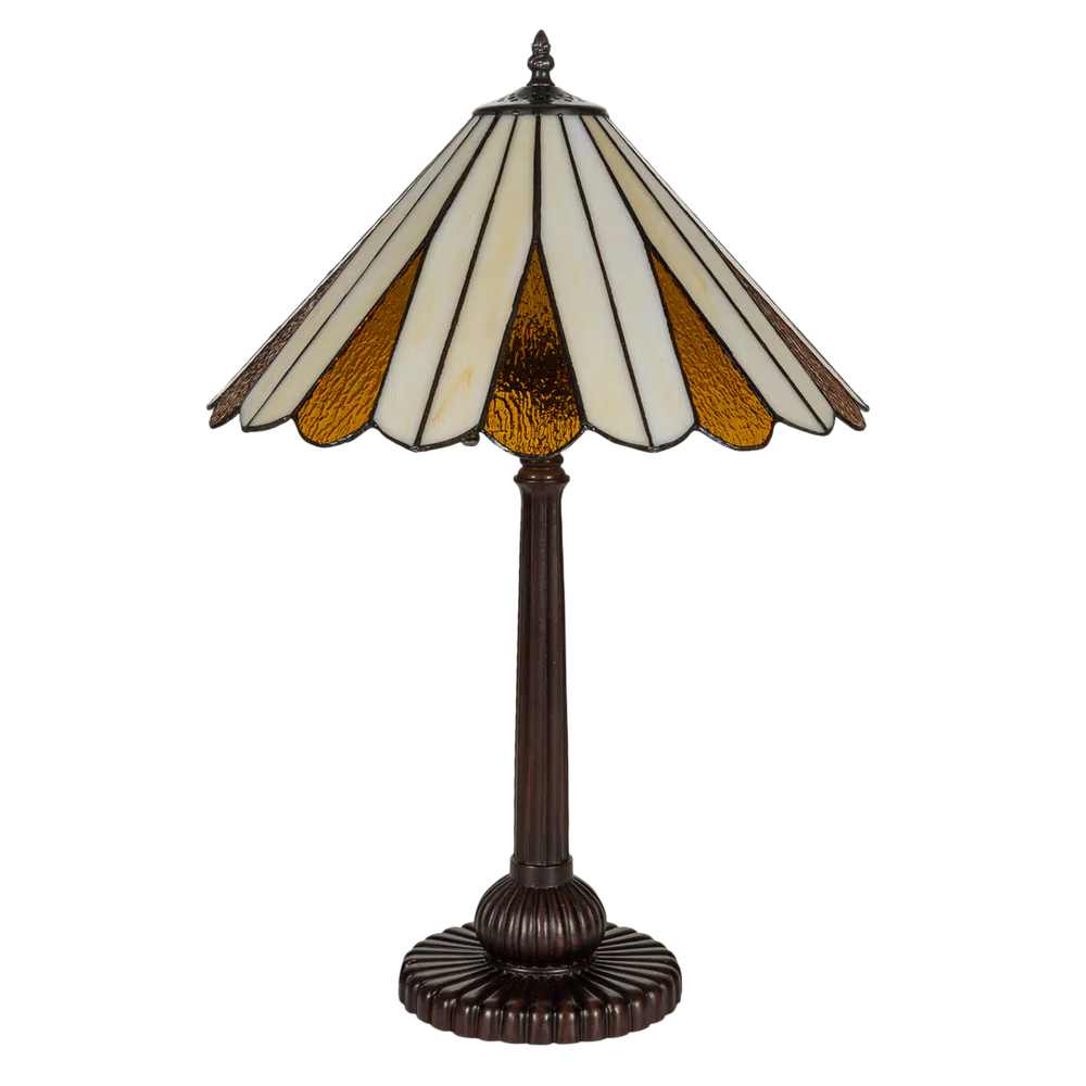 Tiffany tafellamp – Crème & Amber Symmetrisch – Ø 39,5 × H 59 cm (Art. 7052)