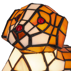 Tiffany hondenlamp – Liggend Hondje in Oranje & Crèmekleuren – H 16,5 cm (Art. 7053)