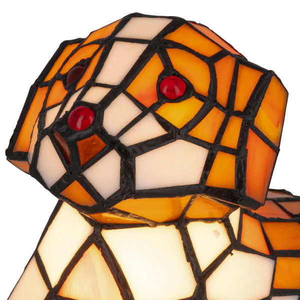 Detail Tiffany hondenlamp van glas in lood in oranje-, crème- en wittinten