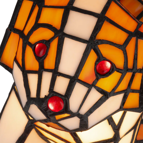 Detail Tiffany hondenlamp van glas in lood in oranje-, crème- en wittinten