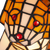 Detail Tiffany hondenlamp van glas in lood in oranje-, crème- en wittinten