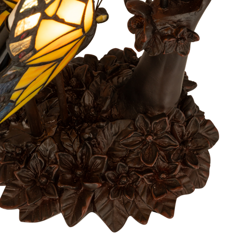 Tiffany tafellamp – Dubbele Vlinder & Bloemrijke Voet – L 17 × B 23 × H 45 cm (Art. 7054)