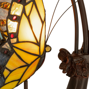 Tiffany tafellamp – Dubbele Vlinder & Bloemrijke Voet – L 17 × B 23 × H 45 cm (Art. 7054)