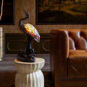 Tiffany reiger tafellamp – Amber, Crème & Blauwe Vleugel – H 53 cm (Art. 7060)
