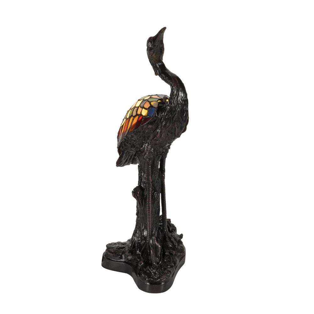 Tiffany reiger tafellamp – glas-in-lood in amber, crème & blauw – H 53 cm (7060)