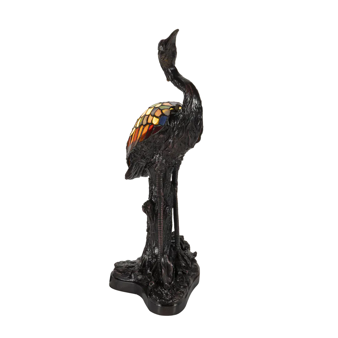 Tiffany reiger tafellamp – glas-in-lood in amber, crème & blauw – H 53 cm (7060)