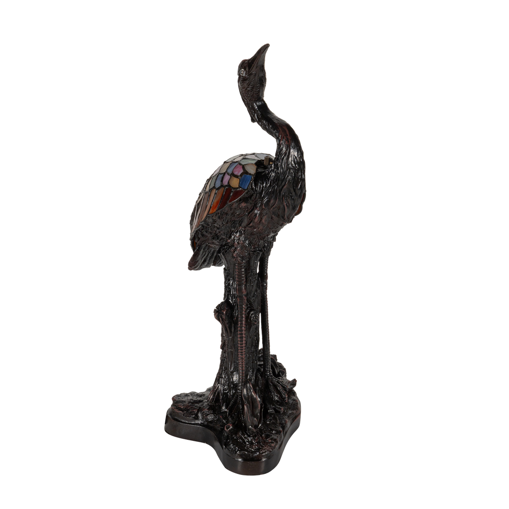 Tiffany reiger tafellamp – glas-in-lood in amber, crème & blauw – H 53 cm (7060)