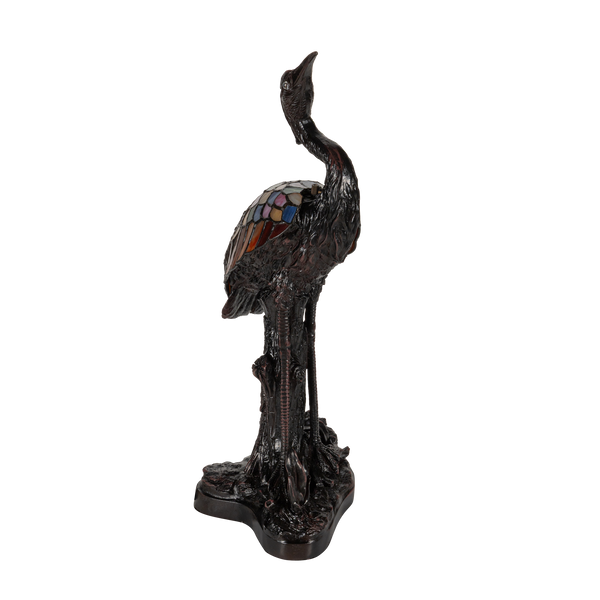 Tiffany reiger tafellamp – glas-in-lood in amber, crème & blauw – H 53 cm (7060)