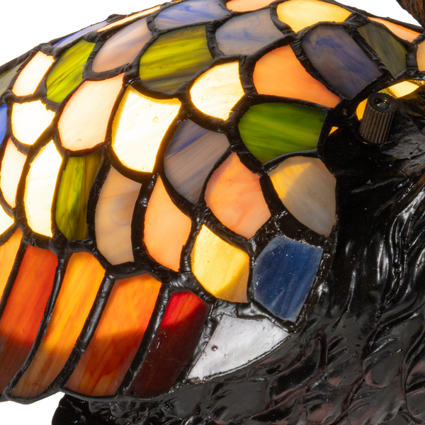 Tiffany reiger tafellamp – glas-in-lood in amber, crème & blauw – H 53 cm (7060)