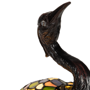 Tiffany reiger tafellamp – glas-in-lood in amber, crème & blauw – H 53 cm (7060)