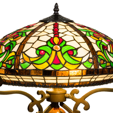 Tiffany Tischlampe mit floralem Rankenmuster – Creme, Grün & Rot – H 70 cm (Art. 7070)