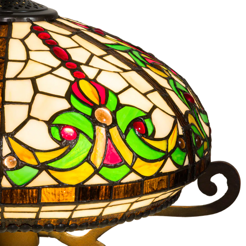 Tiffany Tischlampe mit floralem Rankenmuster – Creme, Grün & Rot – H 70 cm (Art. 7070)
