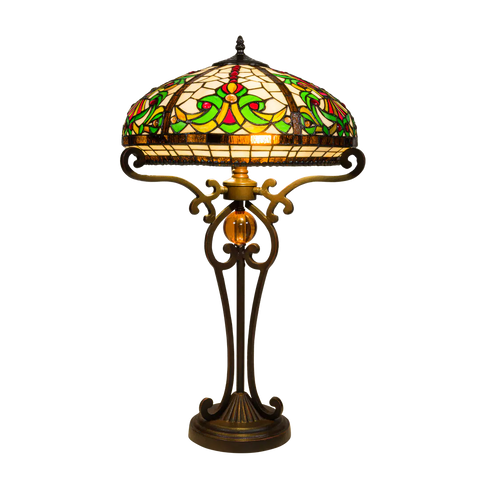 Tiffany Tischlampe mit floralem Rankenmuster – Creme, Grün & Rot – H 70 cm (Art. 7070)
