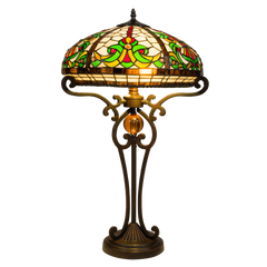 Tiffany Tischlampe mit floralem Rankenmuster – Creme, Grün & Rot – H 70 cm (Art. 7070)