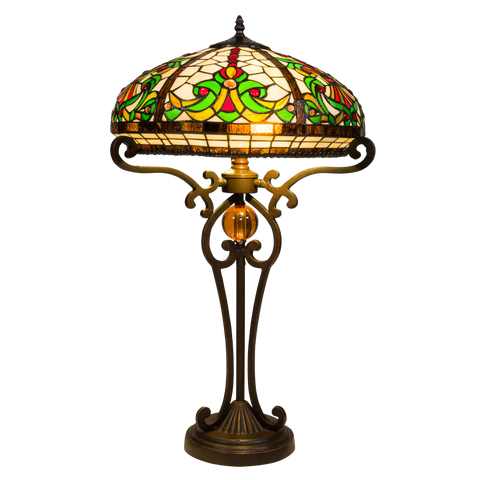 Tiffany Tischlampe mit floralem Rankenmuster – Creme, Grün & Rot – H 70 cm (Art. 7070)