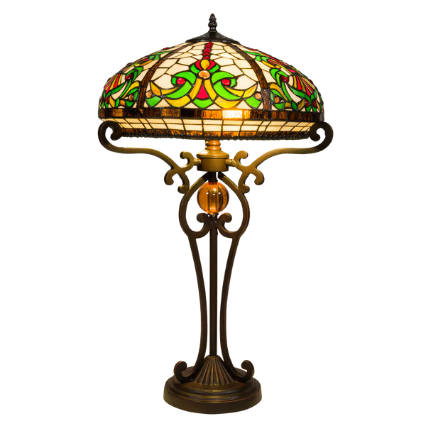 Tiffany Tischlampe mit floralem Rankenmuster – Creme, Grün & Rot – H 70 cm (Art. 7070)