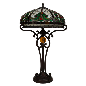 Tiffany Tischlampe mit floralem Rankenmuster – Creme, Grün & Rot – H 70 cm (Art. 7070)