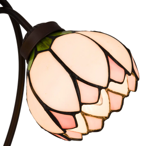 Tiffany tafellamp Dubbele Bloem – Roze, Crème & Groen – H 40 cm (Art. 7071)